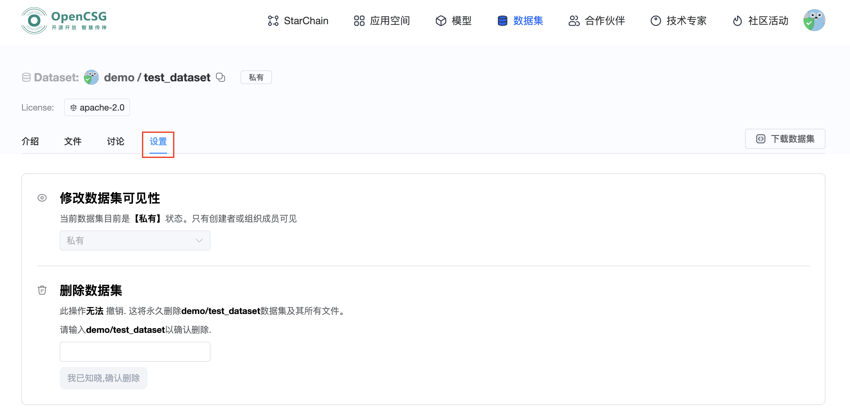 数据集设置页面