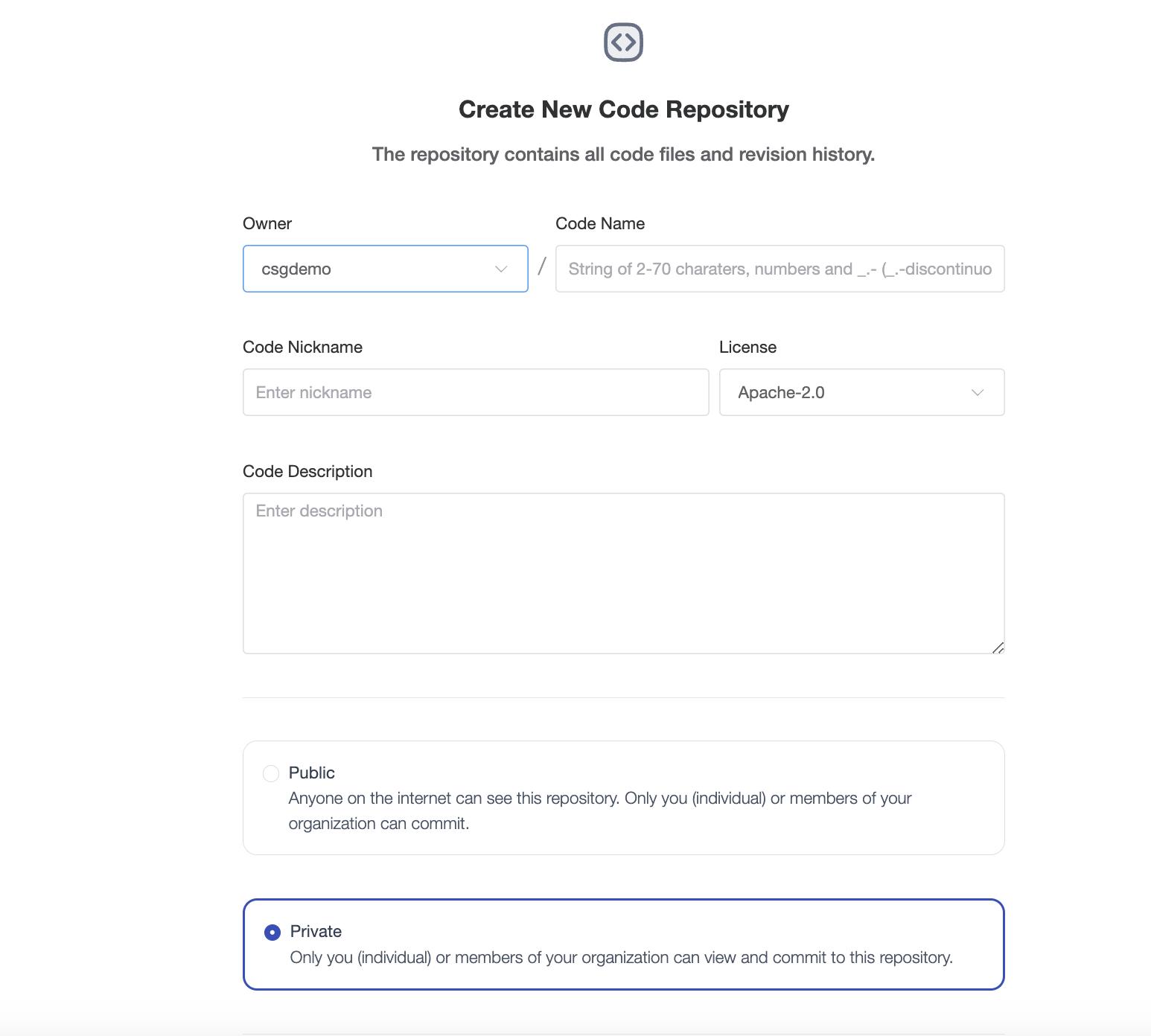 Create code repo
