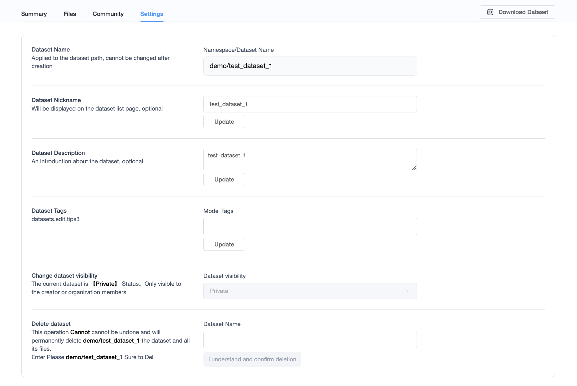 Dataset repo settings